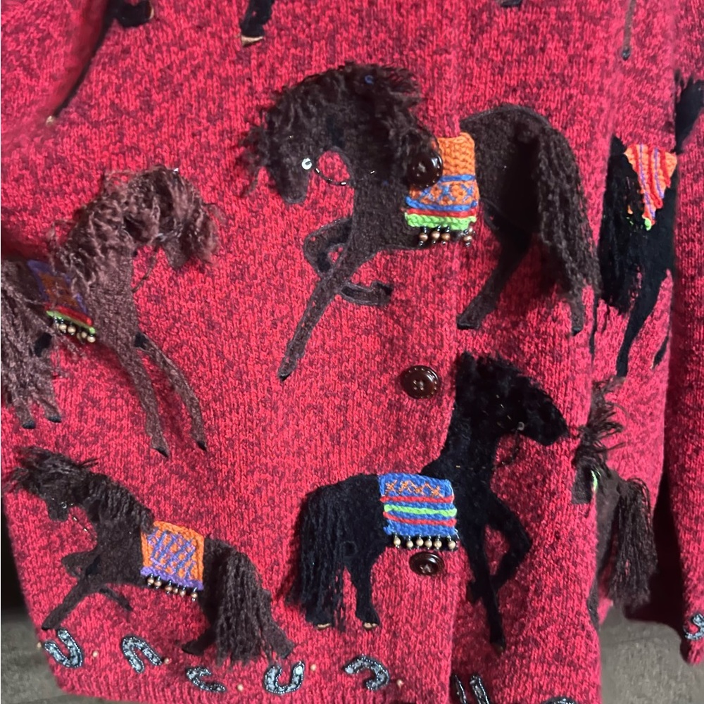 Designs Options By Gordon ~ X-Large ~ Red/Brown ~ Western/ Horse ~ Sweater ~ New - Picture 11 of 16